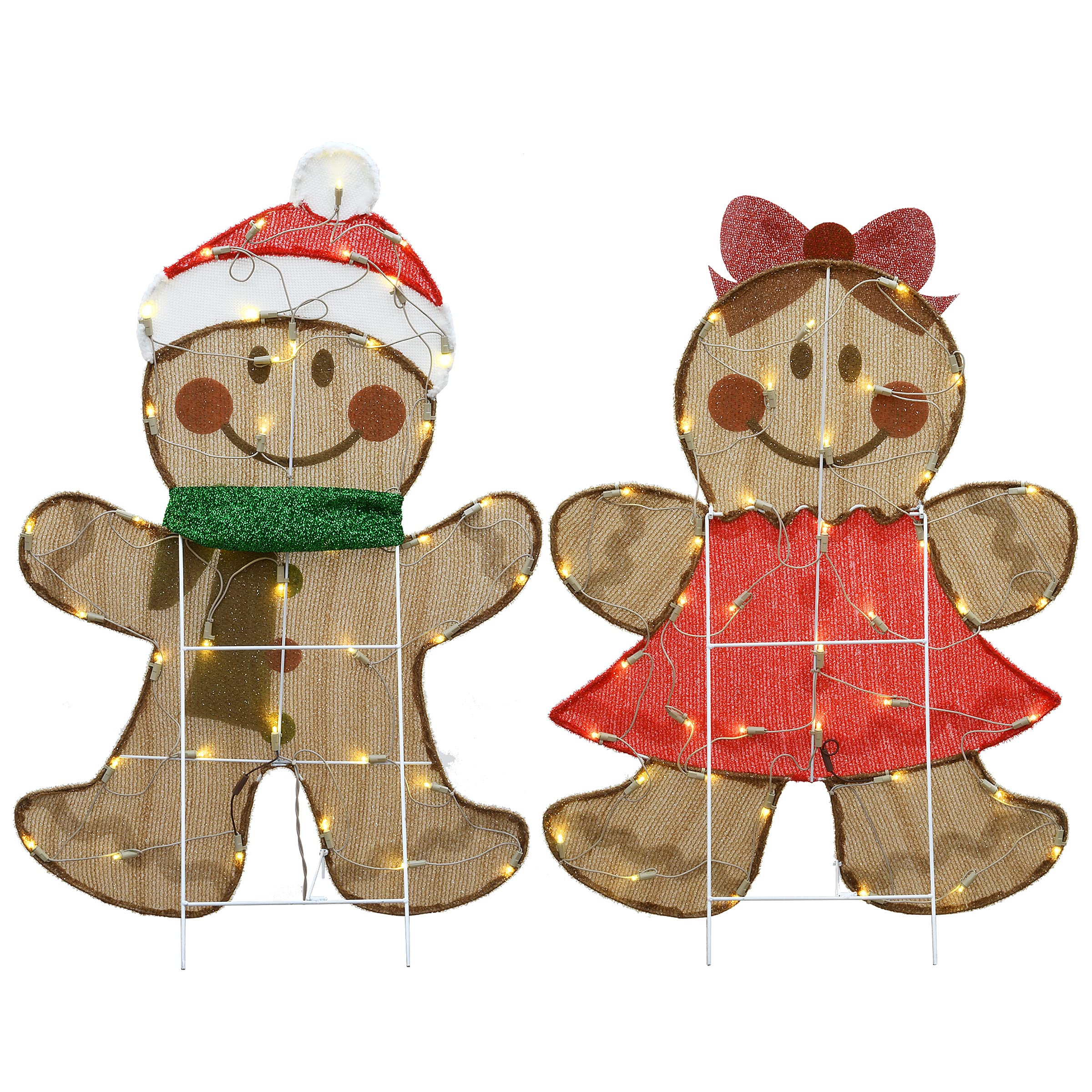 National Tree Company gingerbread couple beside chair showing scale for placement planning benefit