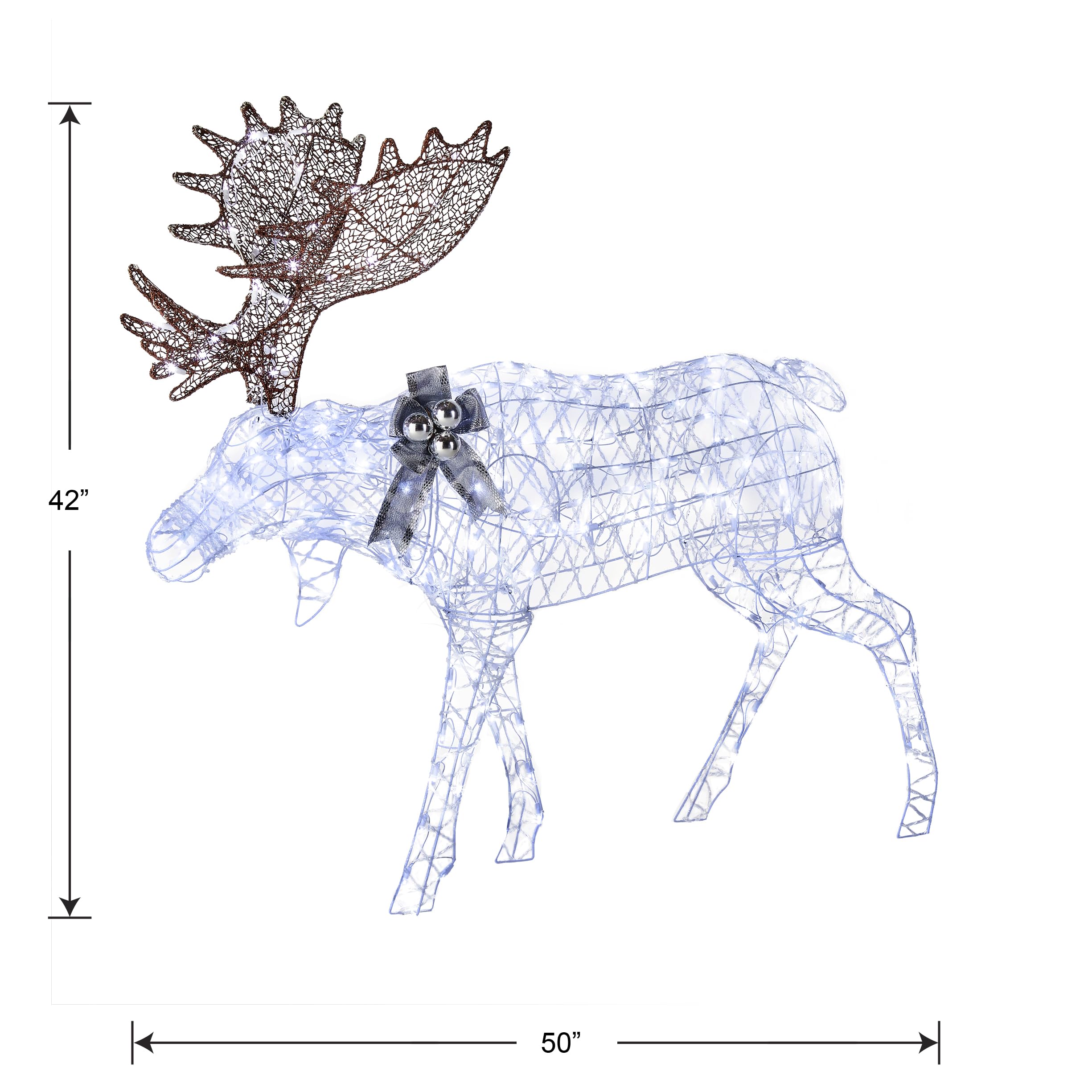 National Tree Company moose next to people for scale, demonstrates 50 inch size