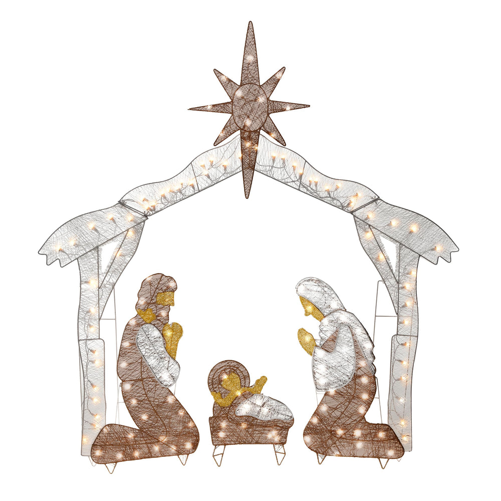 National Tree Company nativity front view showing festive illumination and clear silhouette benefit
