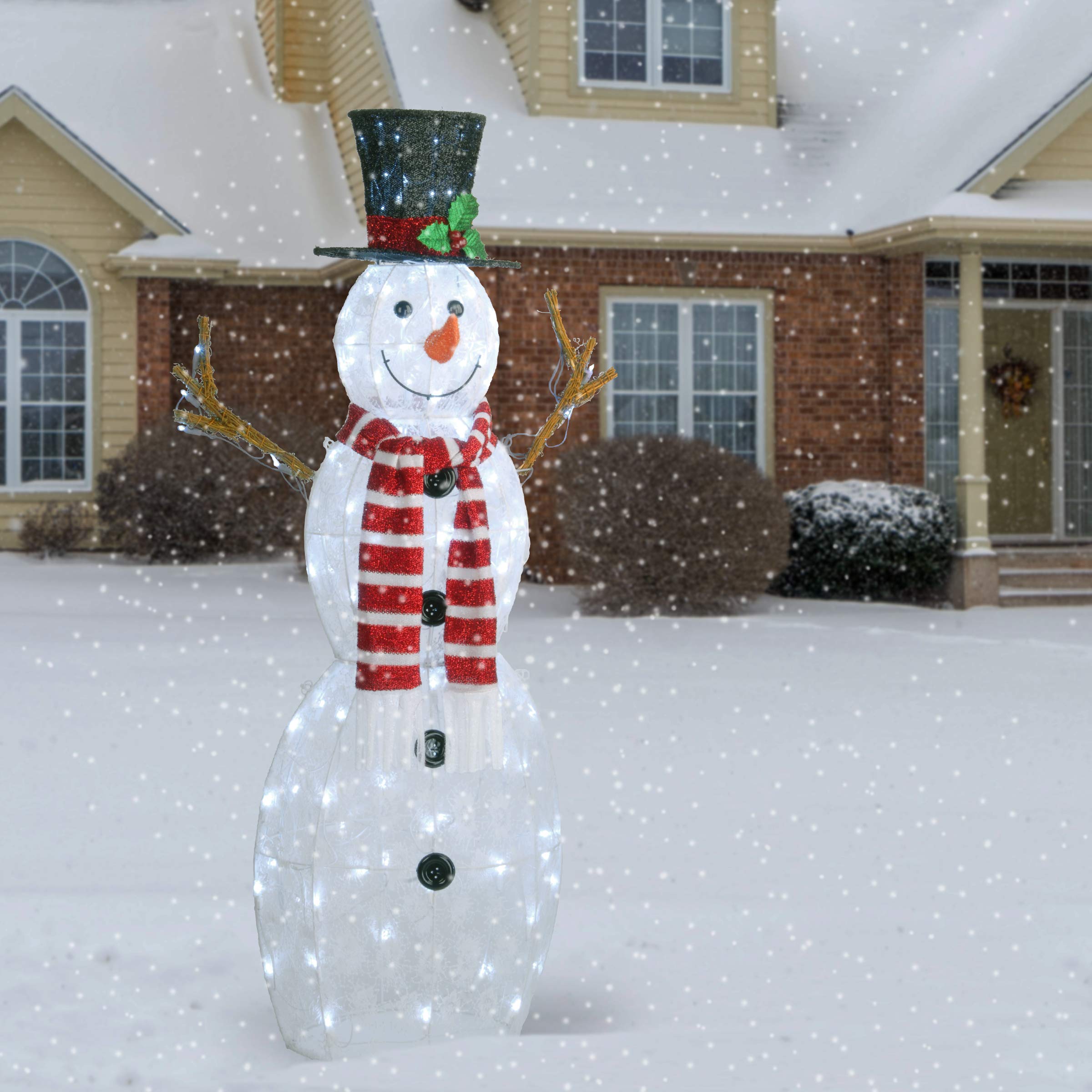 National Tree Company snowman fabric close-up highlighting snowflake motif and durable construction benefit
