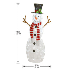 National Tree Company snowman on a porch lit at dusk demonstrating outdoor use and welcoming ambiance