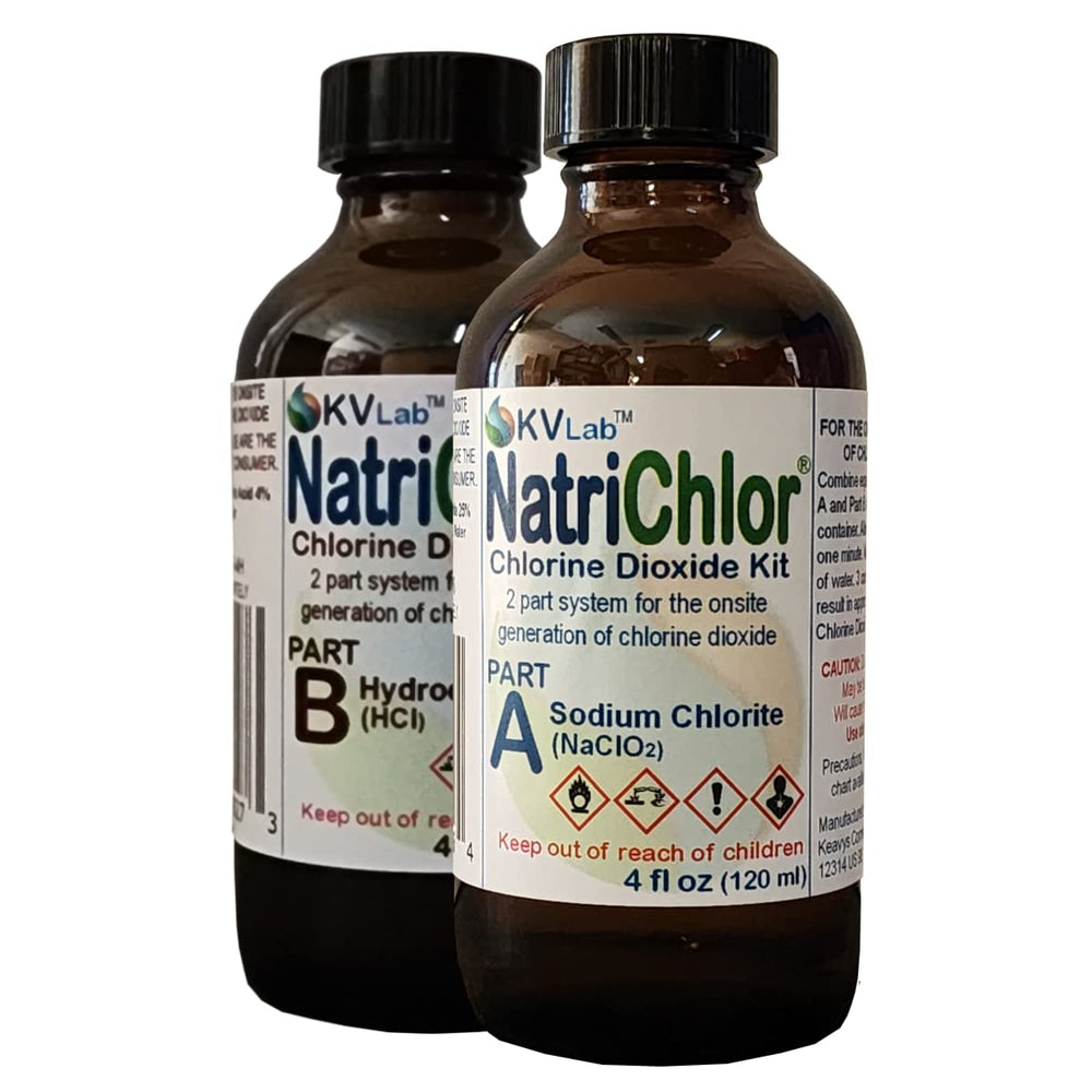 NatriChlor 8 oz front bottle view showing label and amber glass for longevity