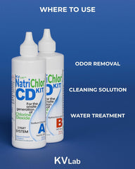 NatriChlor drops dispensing in hand demonstrating controlled dosing