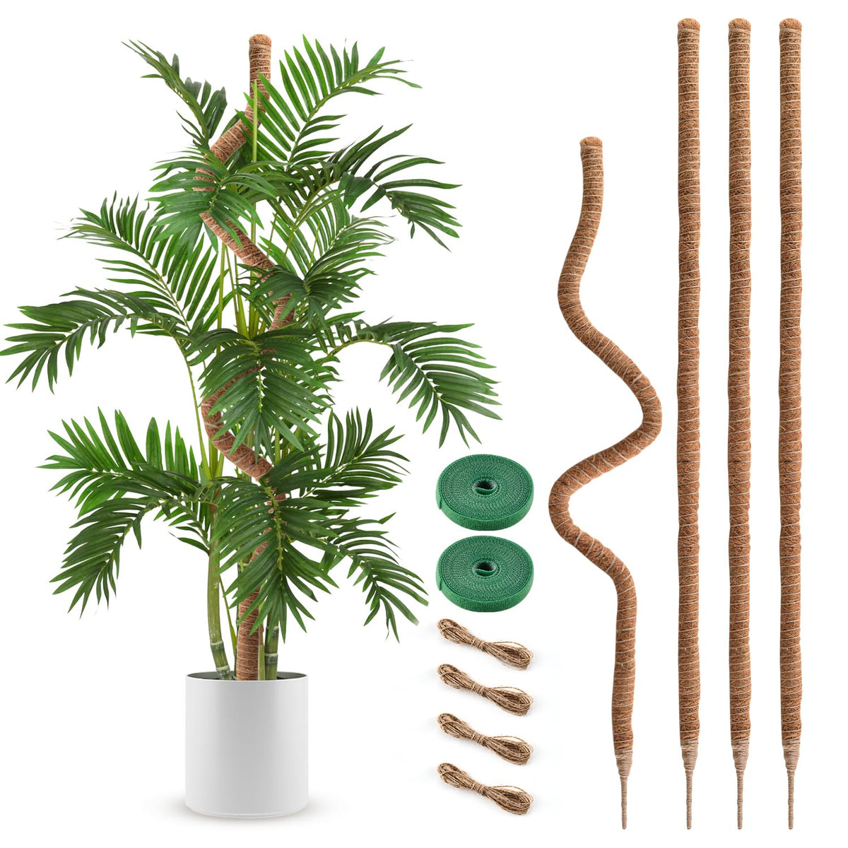 NATSUKY front view of four moss poles showing bundle and packaging for immediate support