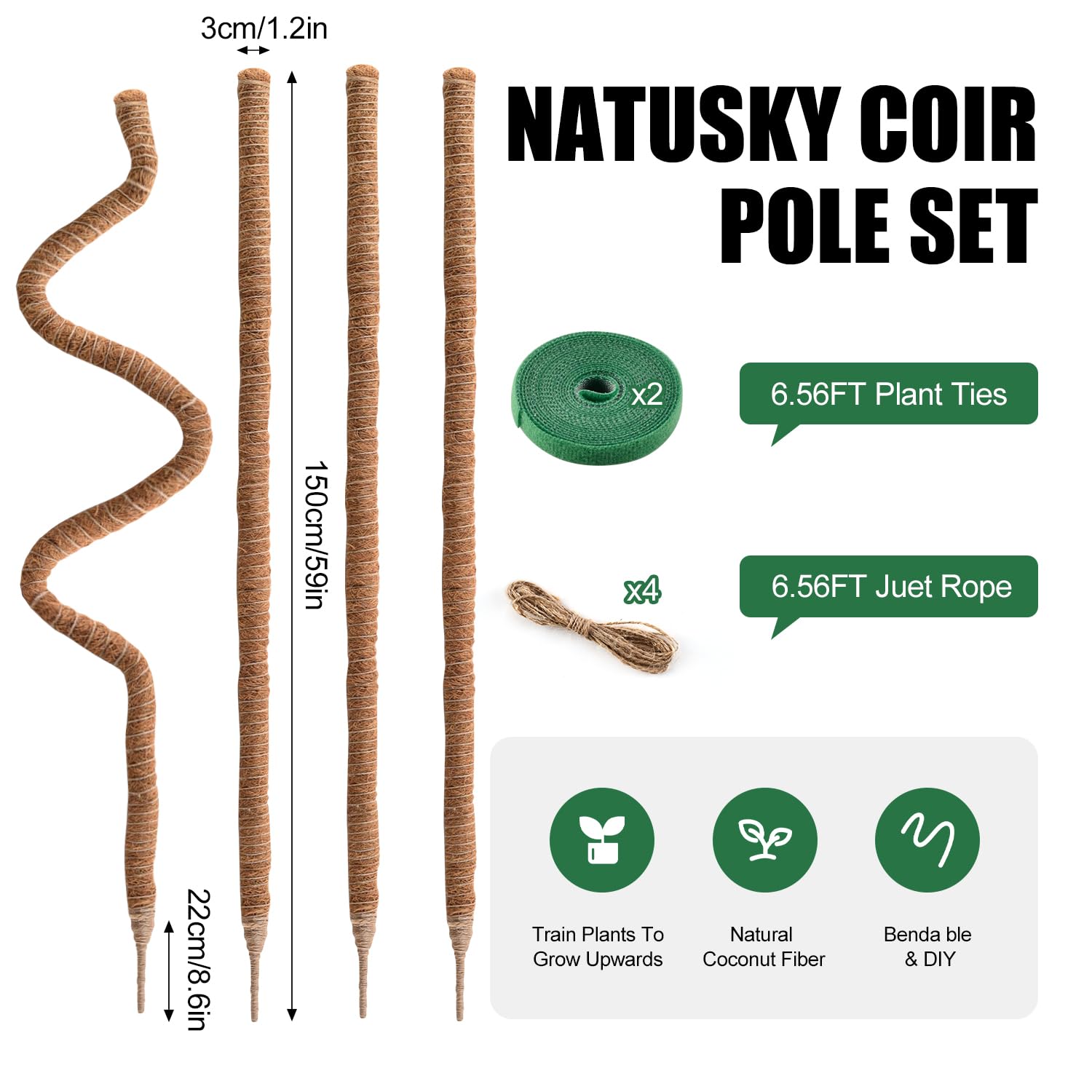 NATSUKY pole installed in a pot demonstrating easy setup and vertical plant training