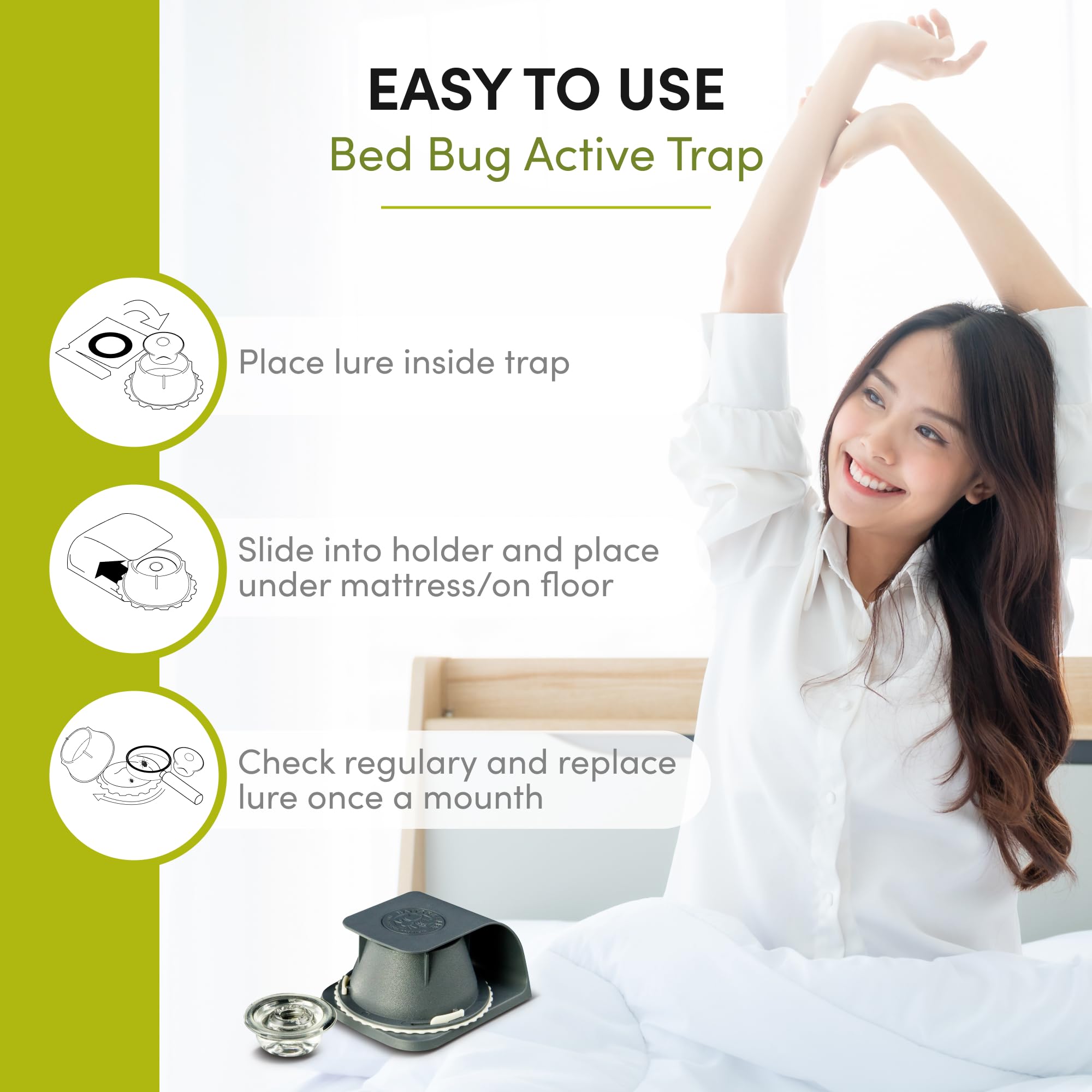 Nattaro Scout placed at bed frame corner detecting nightly travel paths for bugs