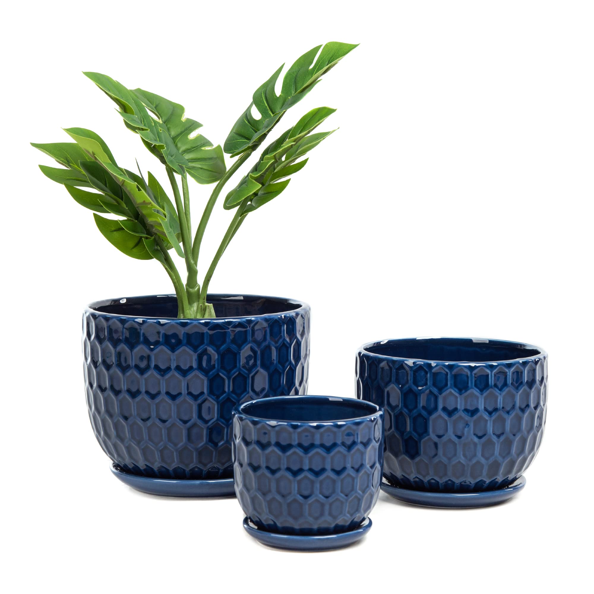 Nattol navy blue pots front view showing three-pot set and neat styling
