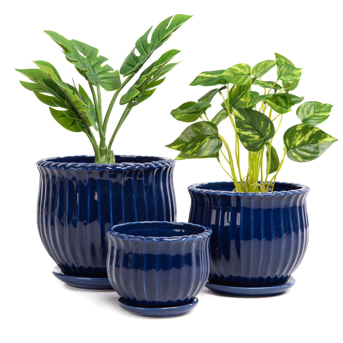 Nattol front view of three navy blue pots showing coordinated set benefit