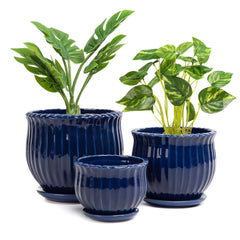 Nattol front view of three navy blue pots showing coordinated set benefit