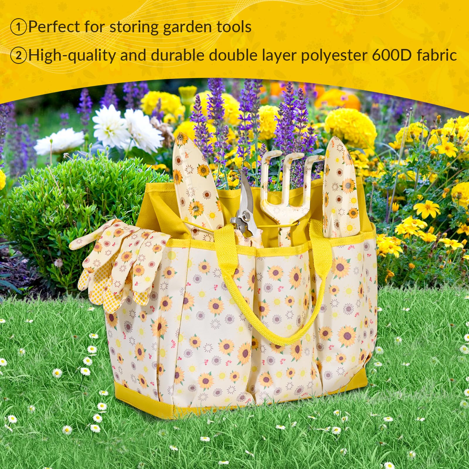 NatuBeau gloves and kneeling pad detail offering hand and knee protection