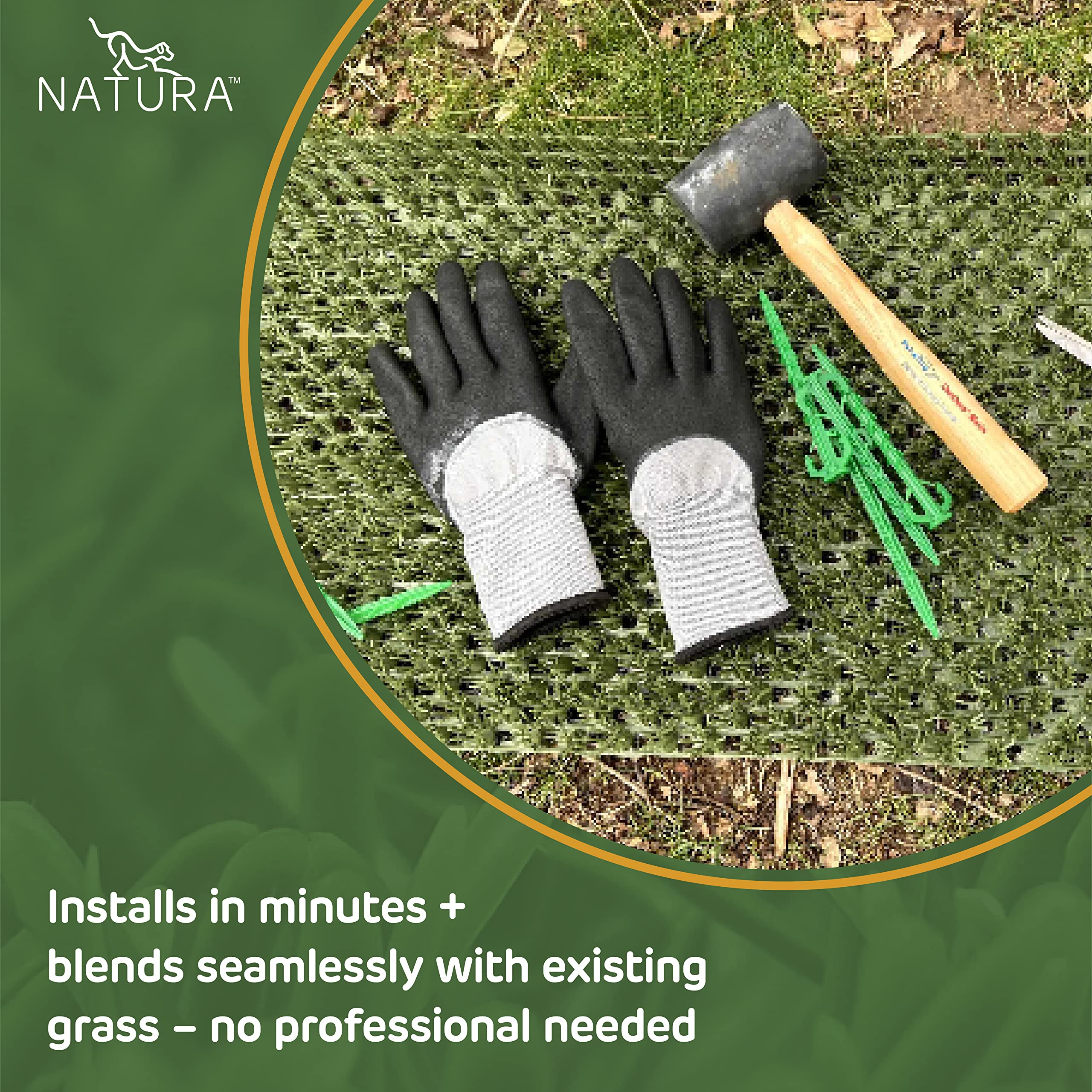 Natura Pet dog playing on turf illustrating reduced mud and cleaner paws