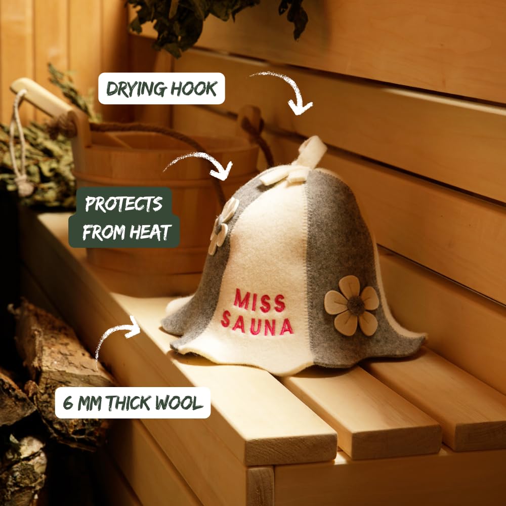 Natural Textile hat worn in sauna demonstrating heat protection and comfort