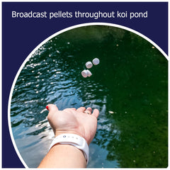 Hand holding a single pellet for scale showing Natural Waterscapes easy dosing