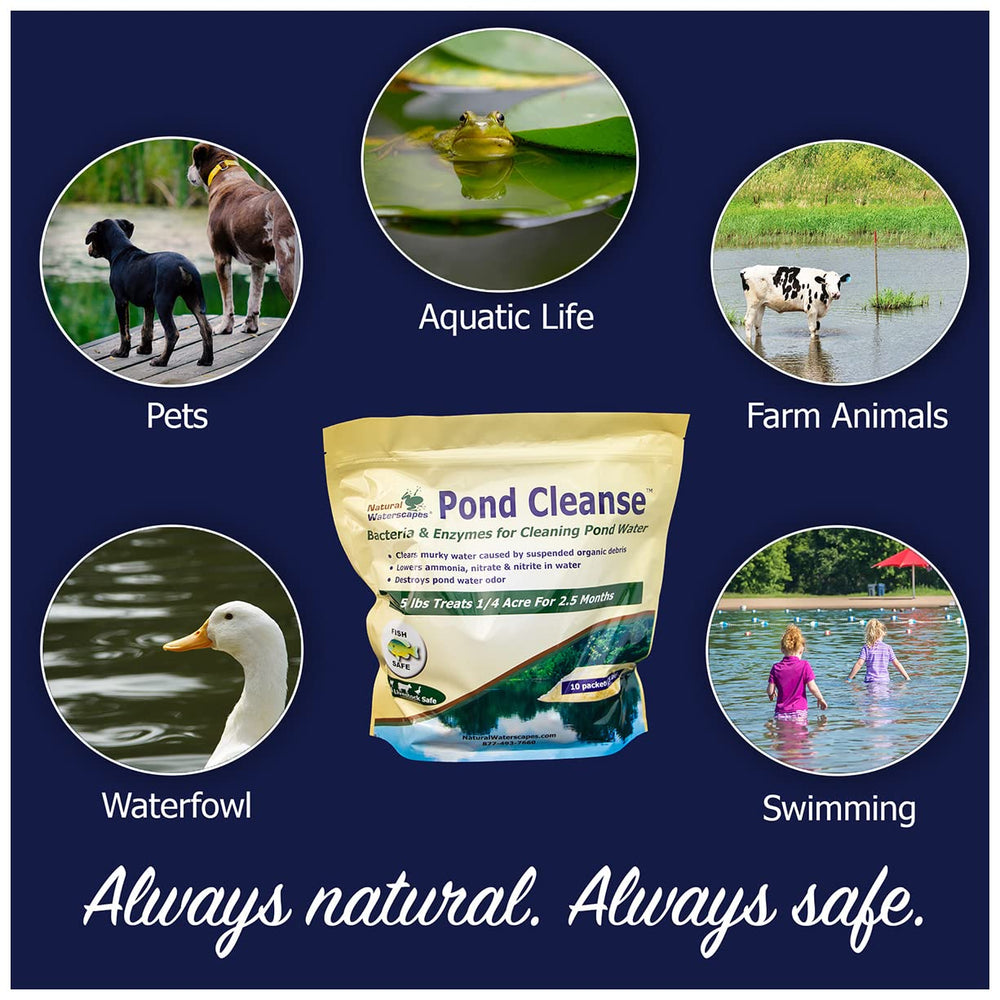 Natural Waterscapes Pond Cleanse product label and directions highlighting safe use and dosing
