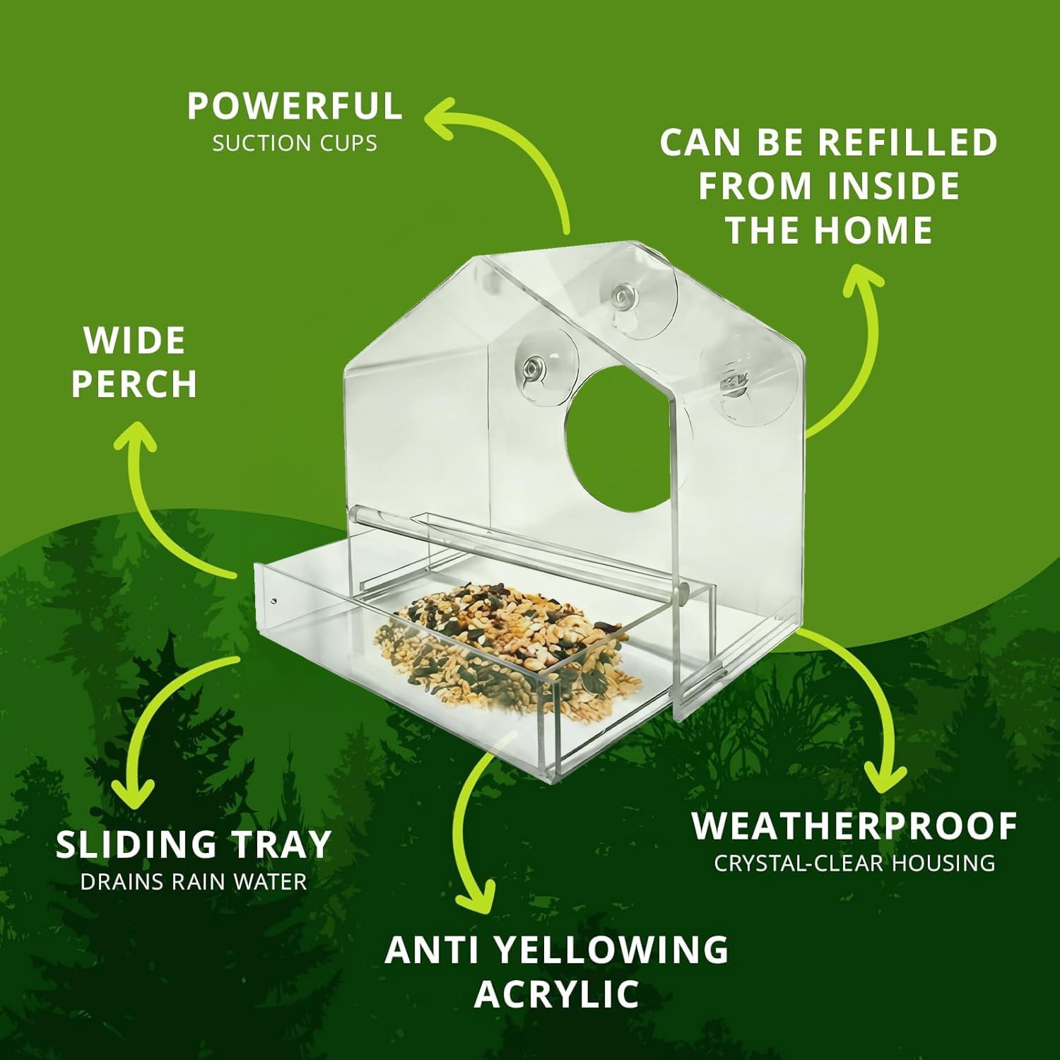 Nature Gear feeder in use with small birds feeding for up-close observation