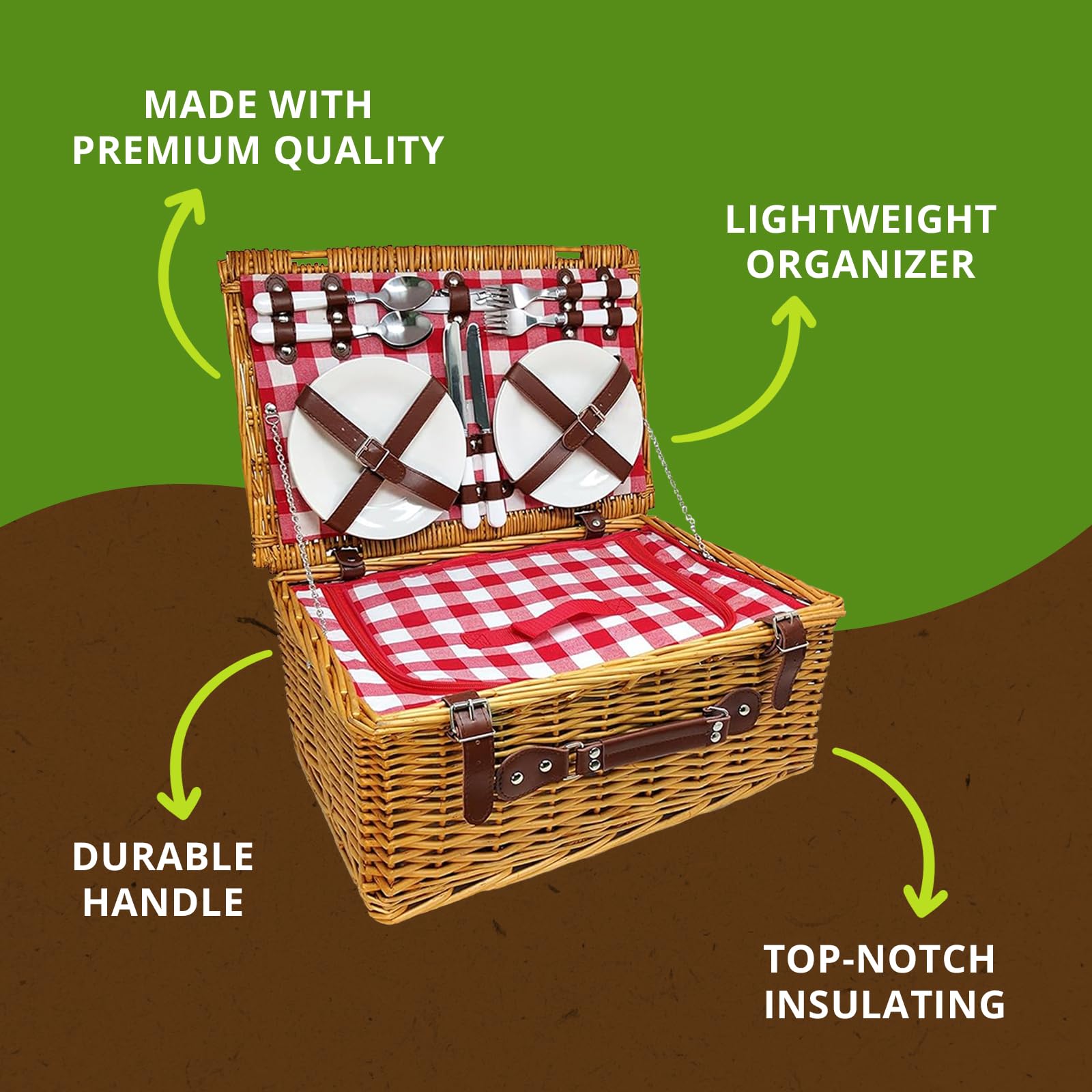 Nature Gear reinforced handle and closure detail for easy carrying and secure transport benefit