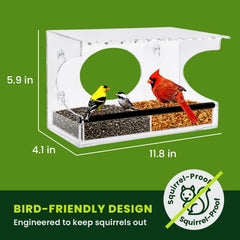 Nature Gear sliding seed tray removed to show easy refill and quick cleaning benefit