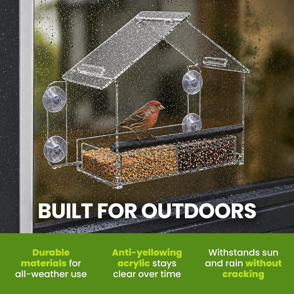 Nature Gear mounted on a living room window illustrating indoor birdwatching