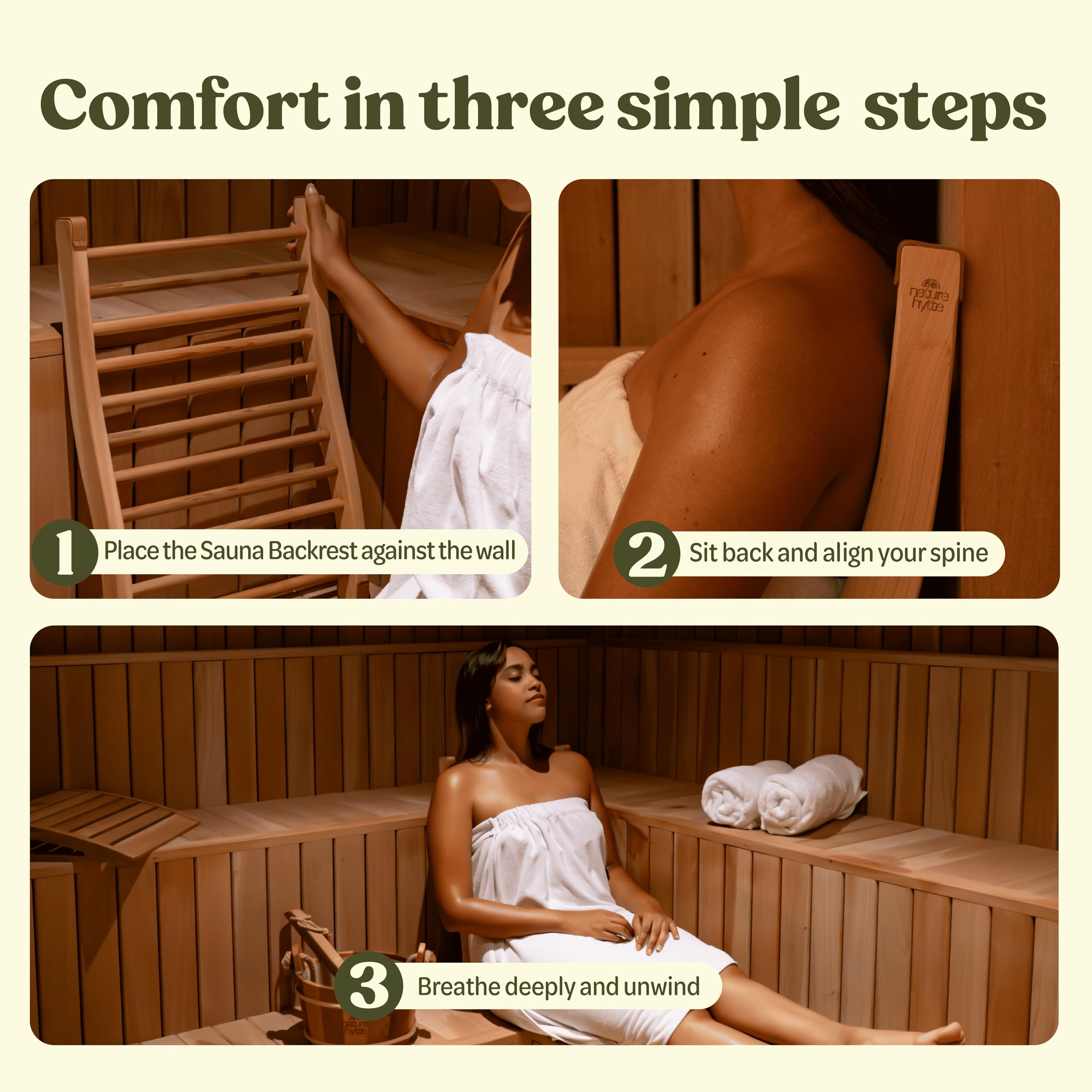 Nature Hytte backrest next to chair for scale showing compact, space-saving design