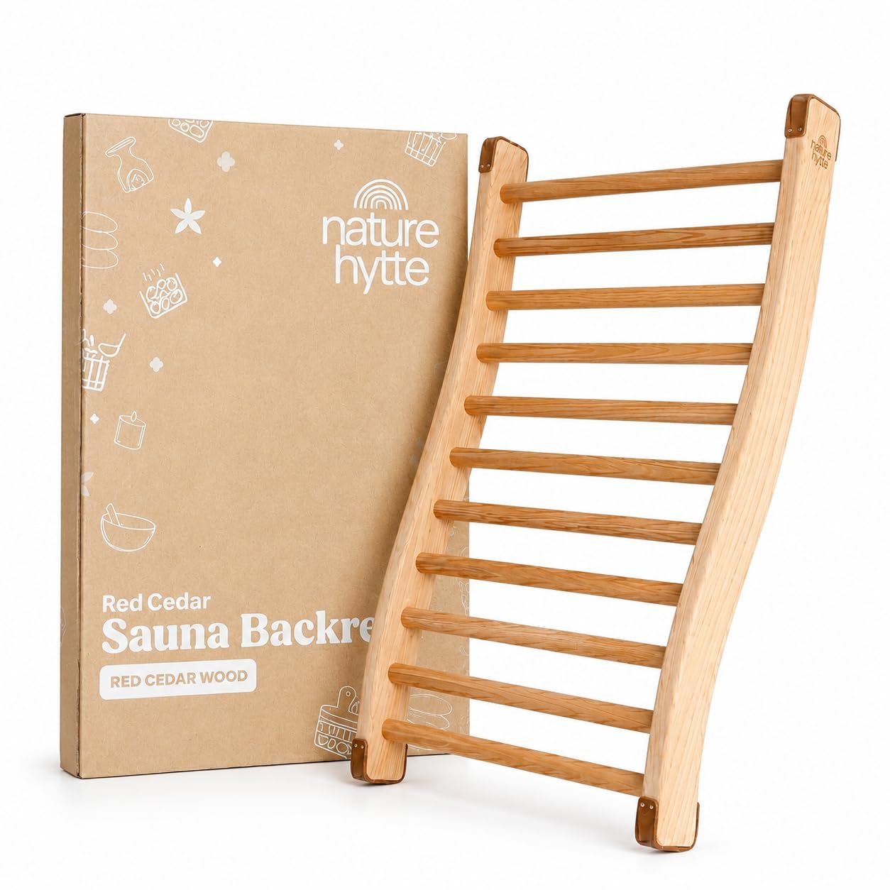 Nature Hytte front view of red cedar backrest showing ergonomic support and warm finish
