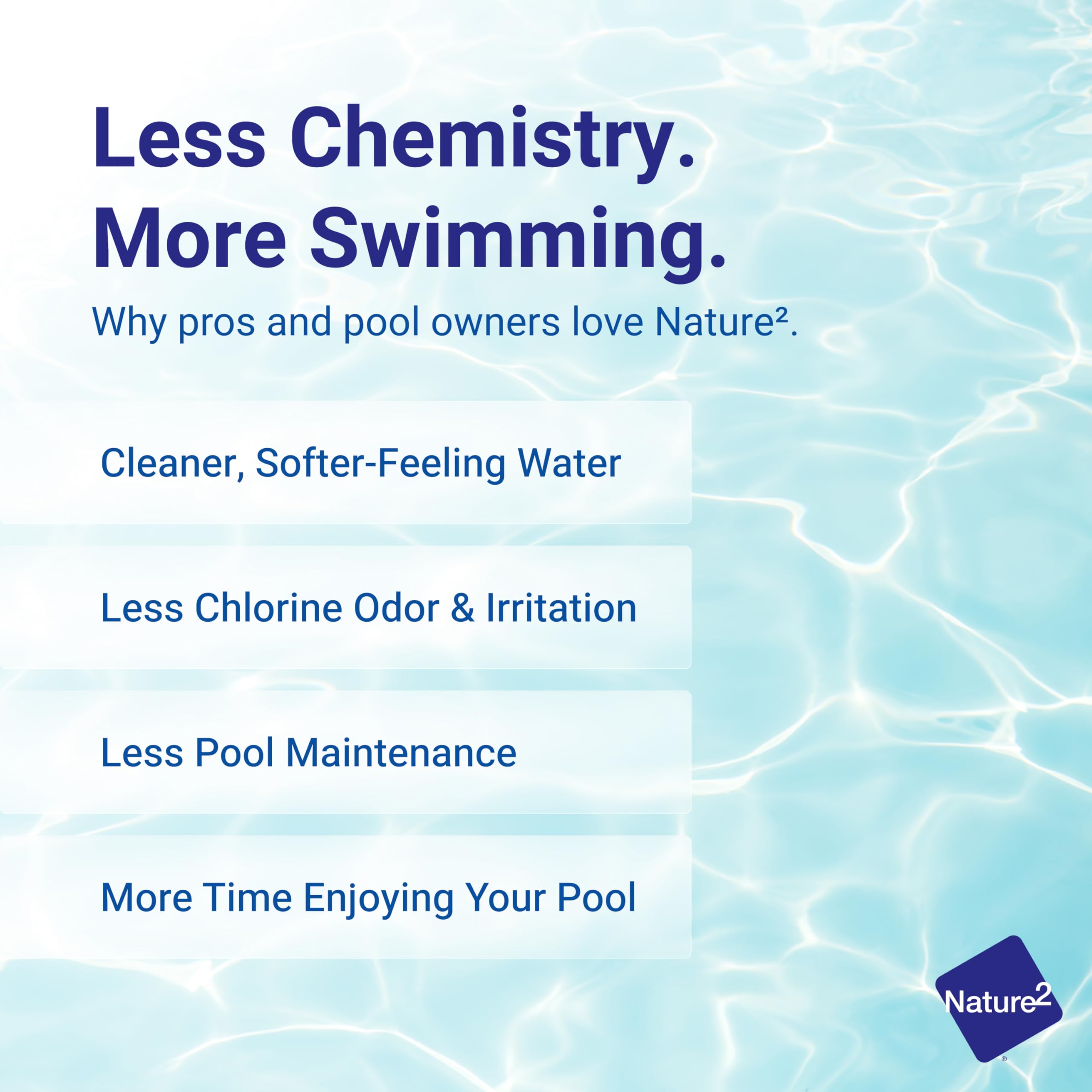 Nature2 lifestyle poolside image showing clearer water outcome and easier maintenance benefit