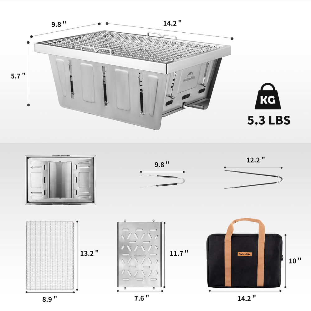 Naturehike grill beside a backpack showing portable size for easy travel