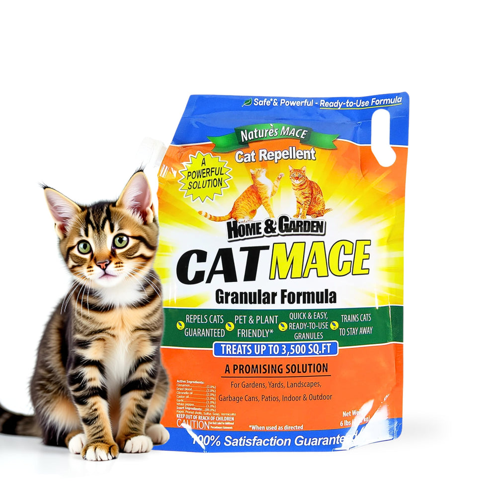 Nature's MACE front package showing 6 lb can and clear usage benefit