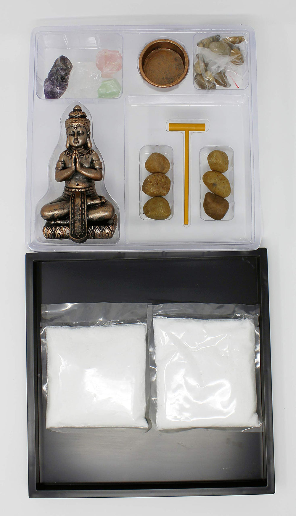 Nature's Mark mini Zen garden staged on a desk to boost focus and decor