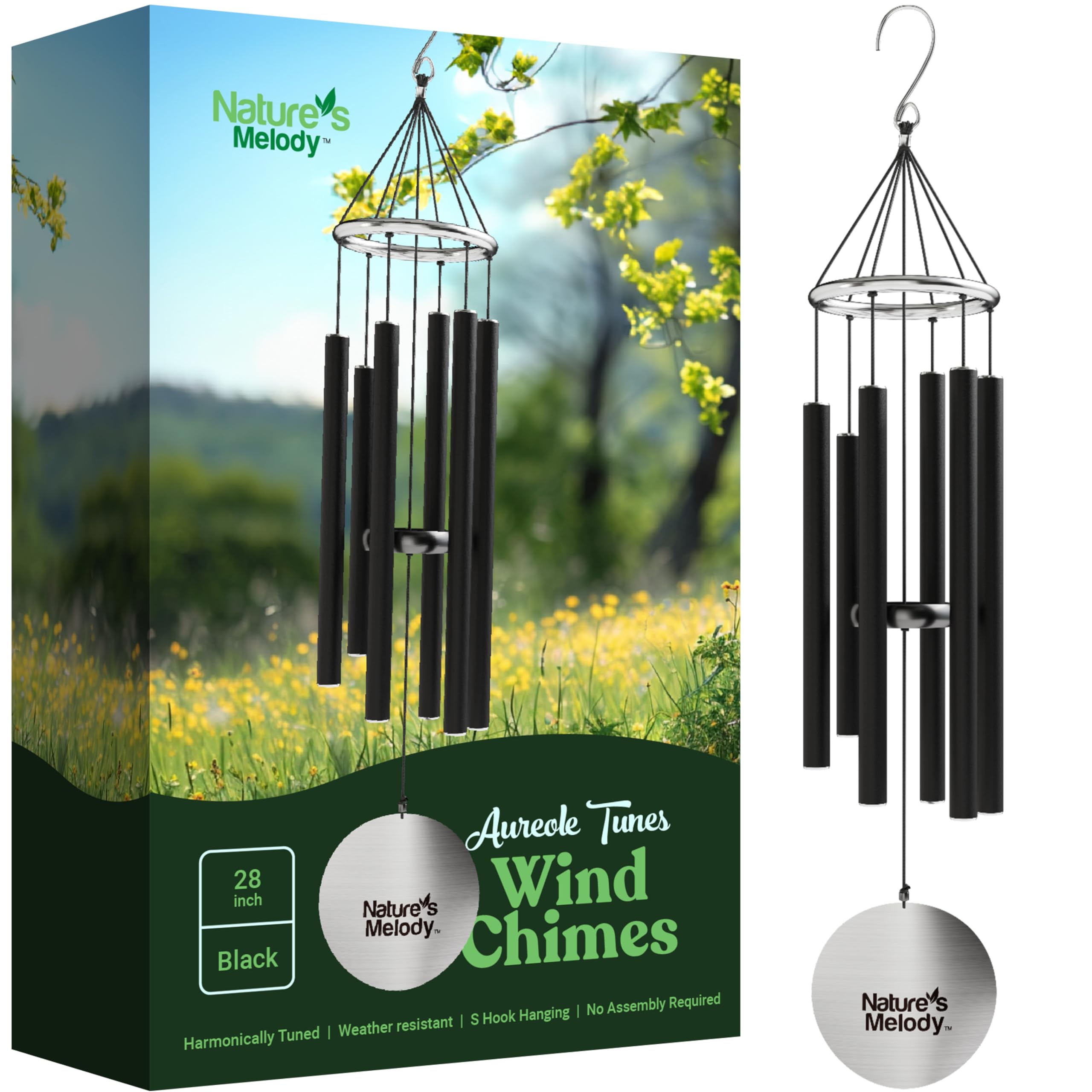 Nature's Melody front view of Aureole Tunes wind chime showcasing elegant silhouette and durable design