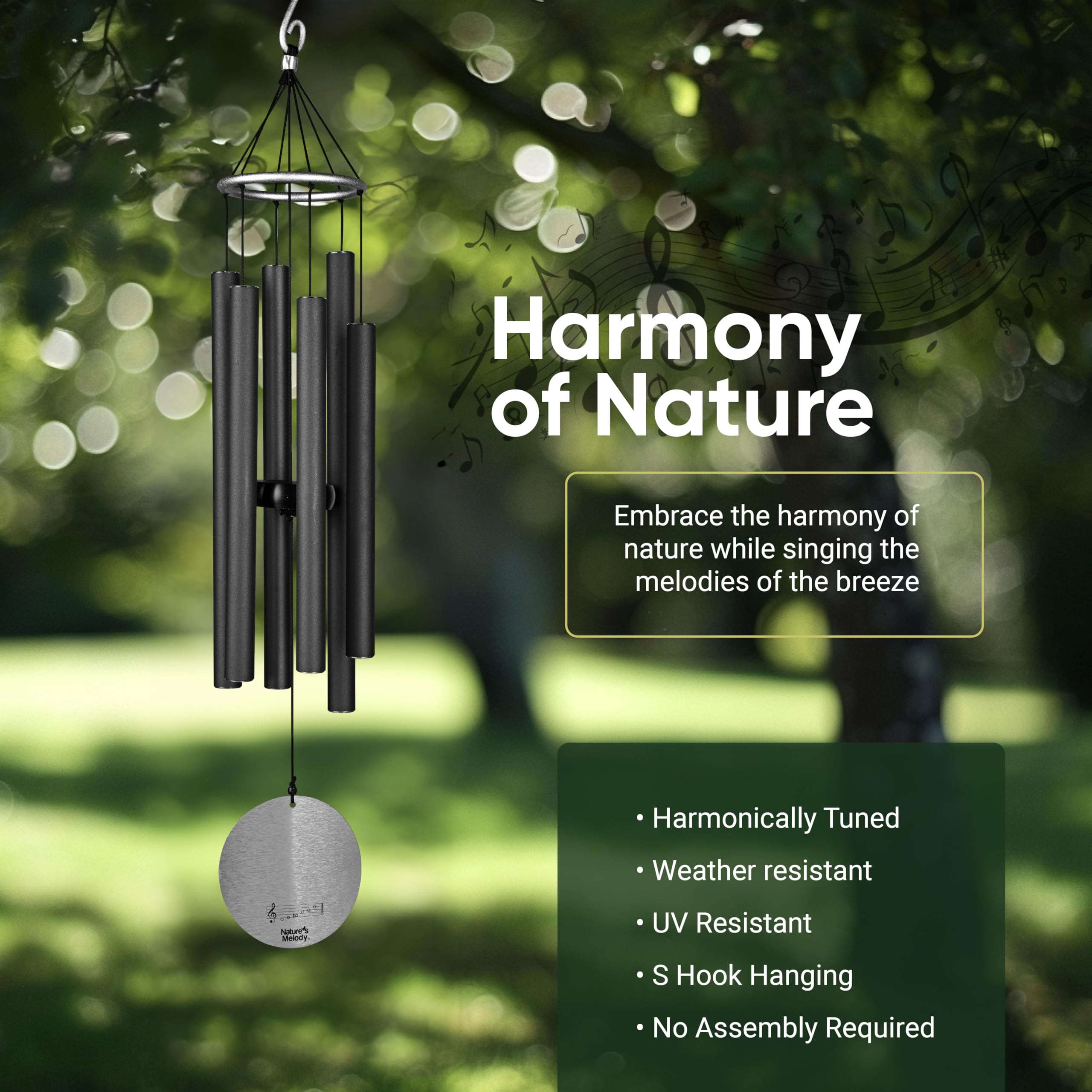 Nature's Melody S-hook installation demonstrating quick hang and secure, tool-free mounting benefit