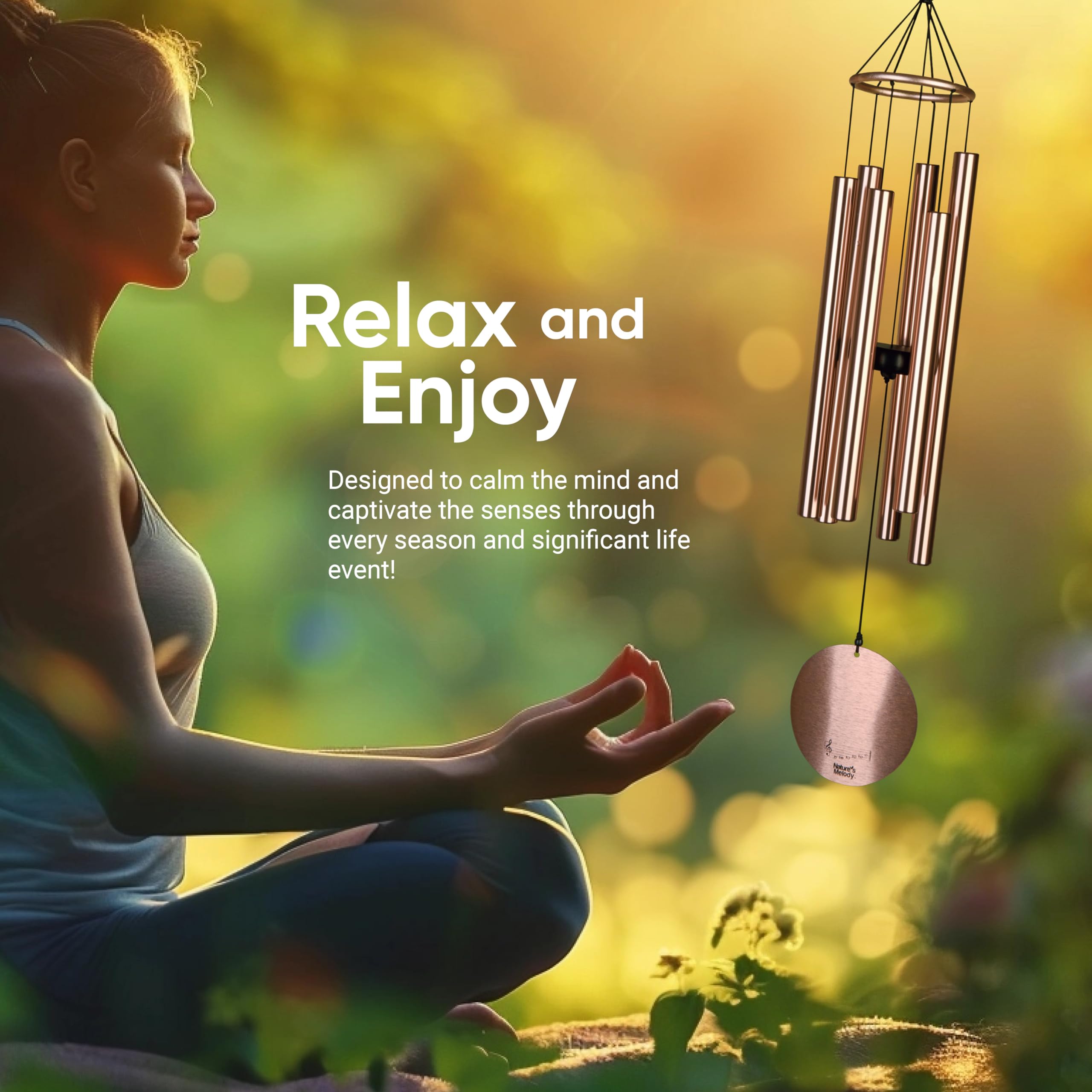 Nature's Melody S-hook and nylon cord detail ensuring easy, secure hanging