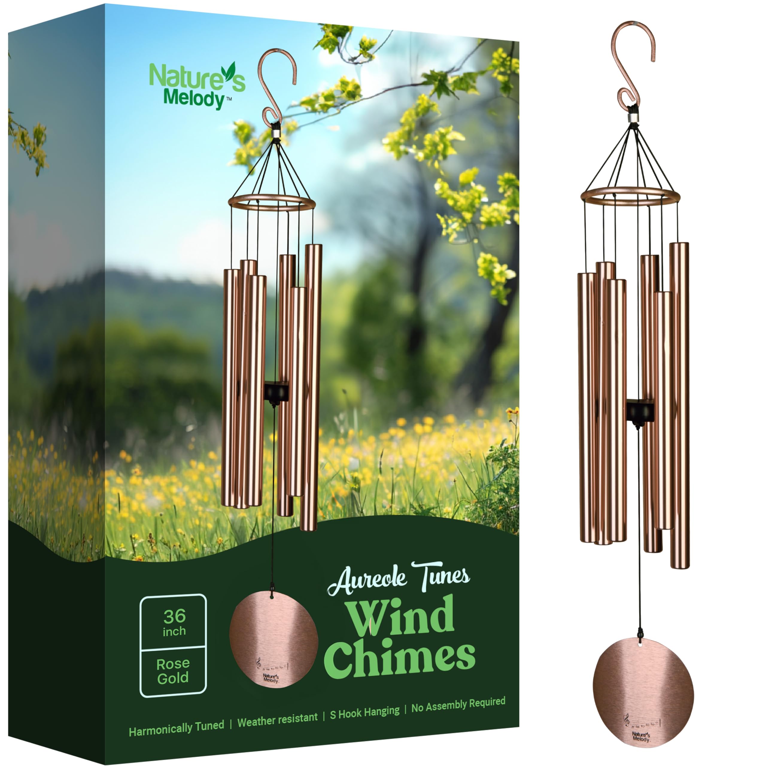 Nature's Melody front view of Aureole Tunes chime offering elegant outdoor decor