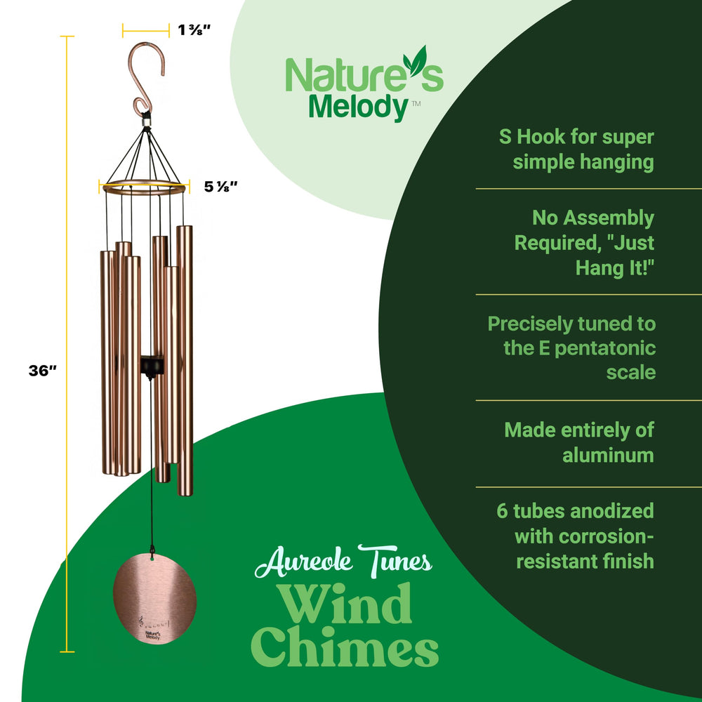 Nature's Melody hanging chimes displayed by size for choosing correct length