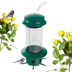 Nature's Rhythm front view of hanging tube feeder showing overall design and bird access