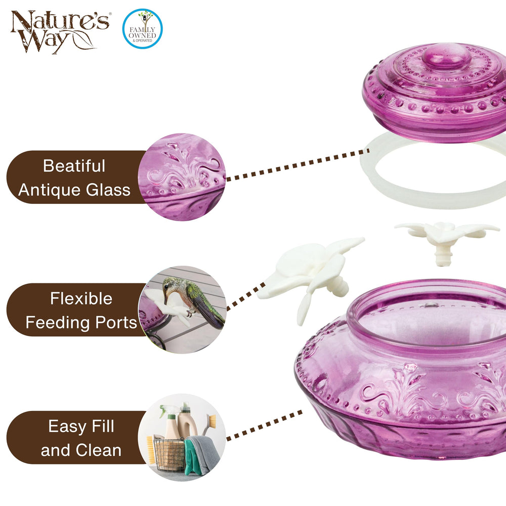 Nature's Way feeder hanging in basket demonstrating flexible hanging placement