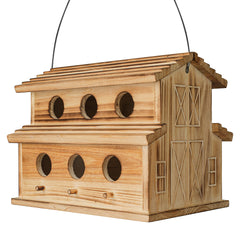 NATUREYLWL front view showing six entrances and decorative blue finish benefit attracts birds