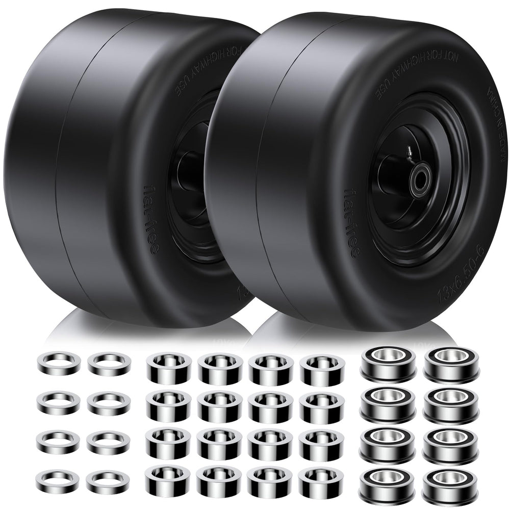 Natureza front view of two packaged flat-free mower tires showing ready-to-install convenience