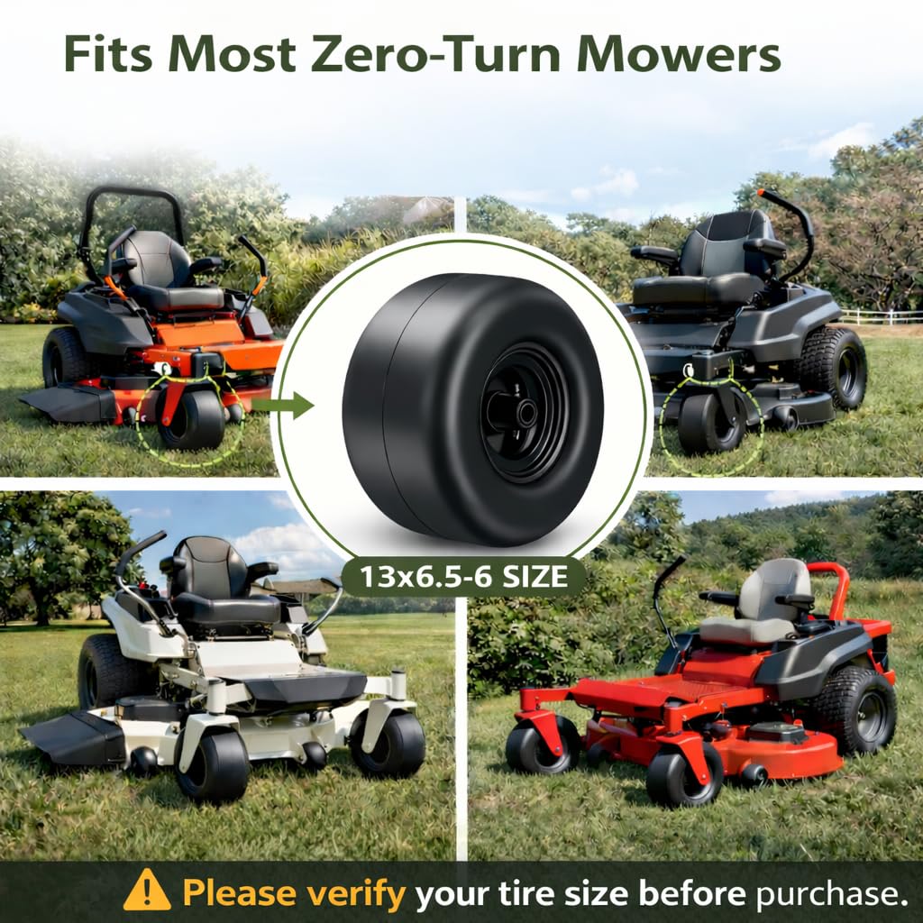 Natureza solid tires installed on a riding mower demonstrating improved reliability
