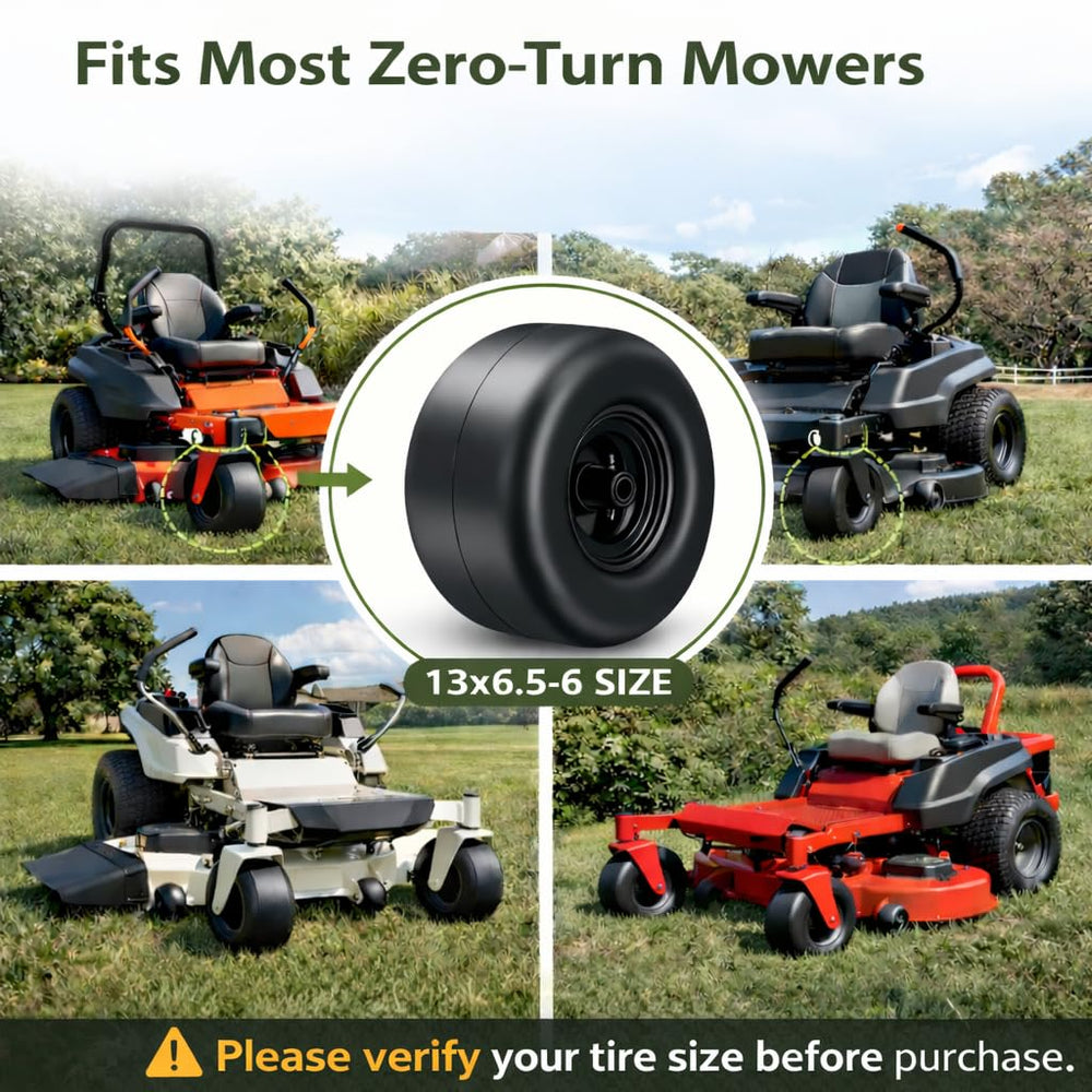Natureza solid tires installed on a riding mower demonstrating improved reliability
