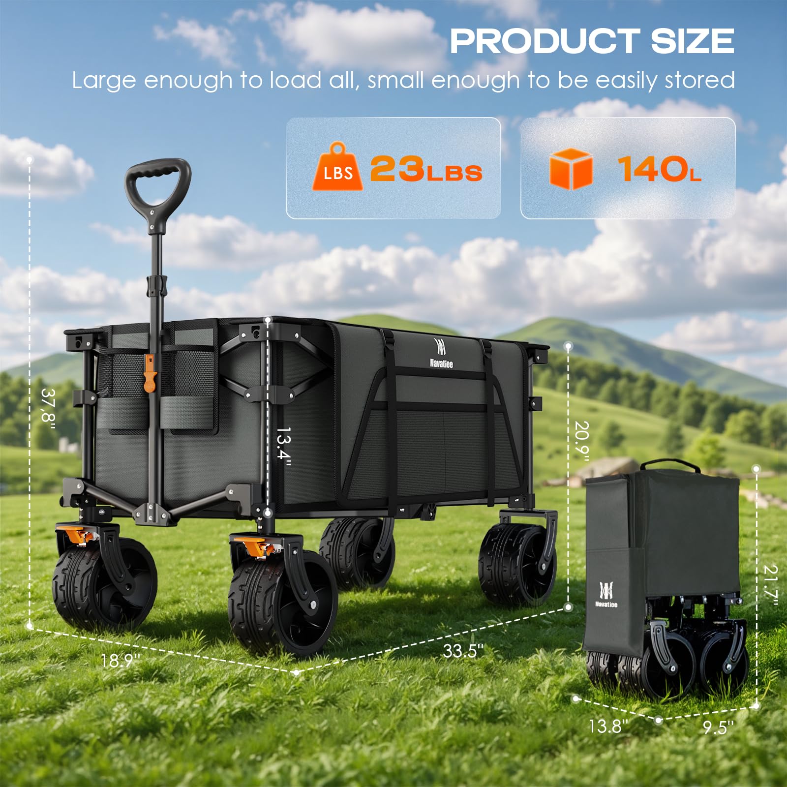 Navatiee folded inside a car trunk for compact storage and travel convenience benefit