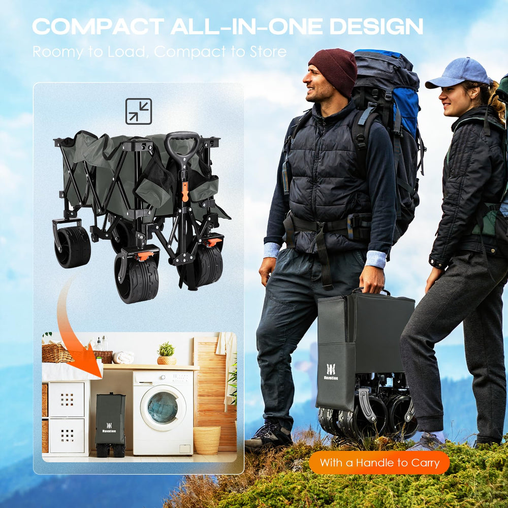 Navatiee in use at beach loaded with chairs and cooler for effortless hauling benefit