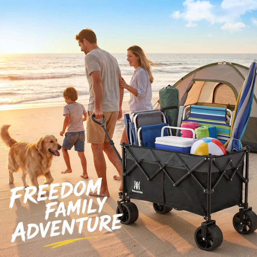 Navatiee lifestyle at beach with gear showing practical transport benefit
