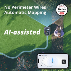 NAVIMOW top close-up highlighting controls and durable build benefit
