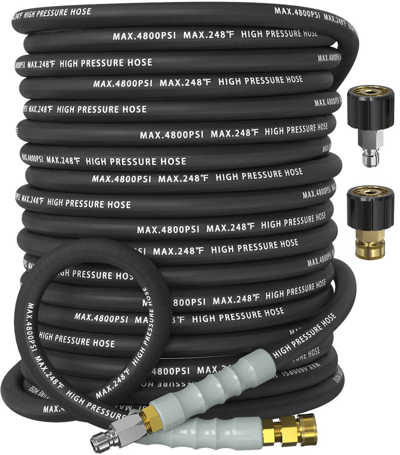 NAVOHEVEN front packaging showing 100ft hose and included adapters for easy setup