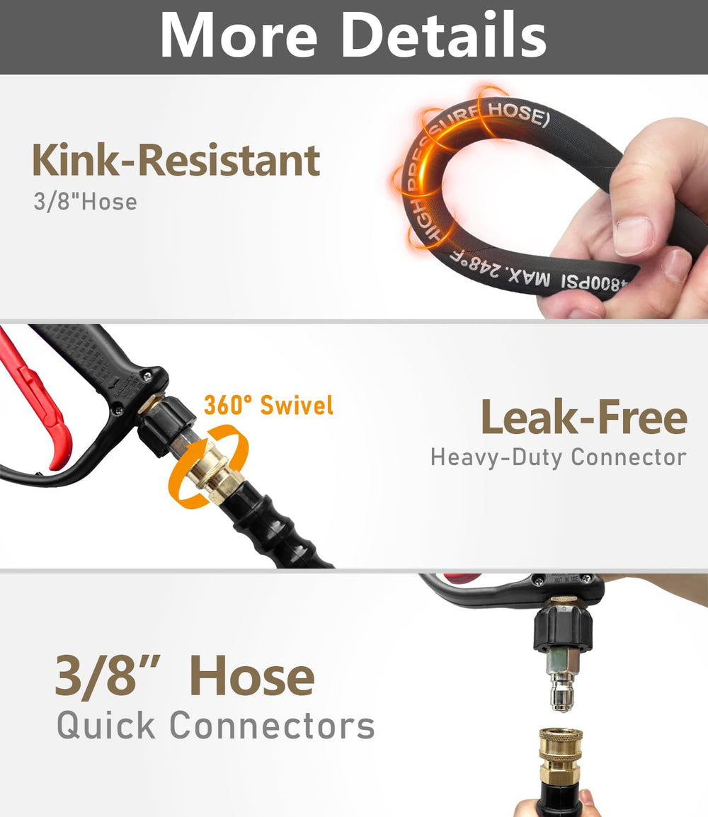 NAVOHEVEN hose next to measuring tape showing full 100ft length for extended reach