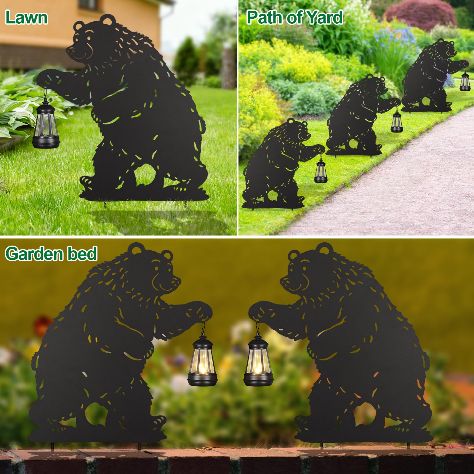 nawaza illuminated bear lanterns at night casting warm ambient pathway light