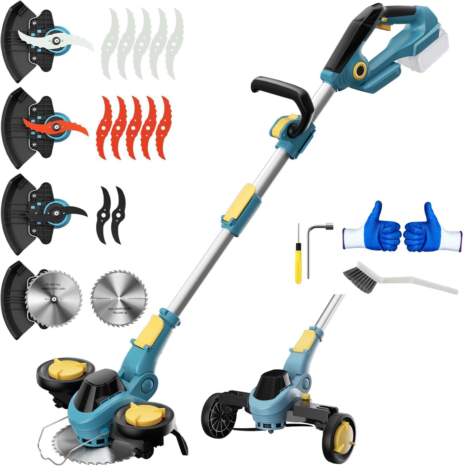 NAYDERTL front view showing full 12" weed wacker ready to work and portable