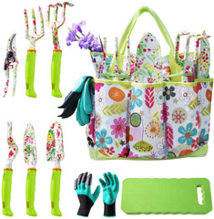 NAYE tote bag with nine floral tools neatly organized for easy transport