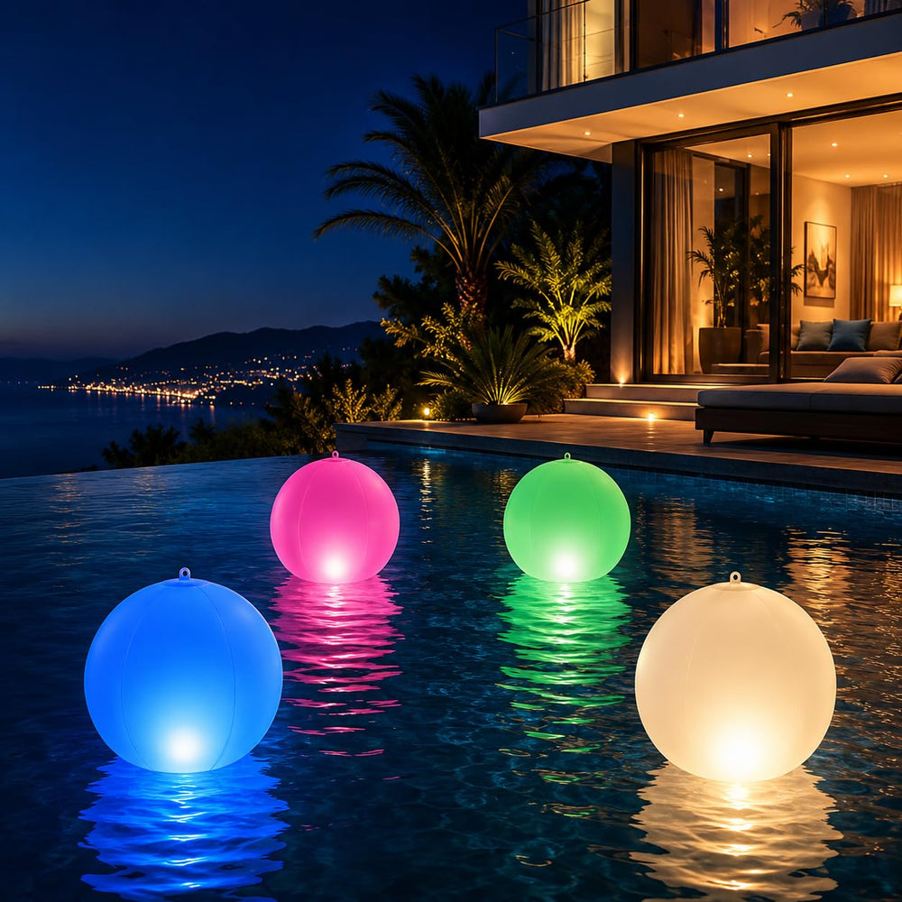 NAYUNA front view of 4-pack inflatable glow balls showing packaging and contents