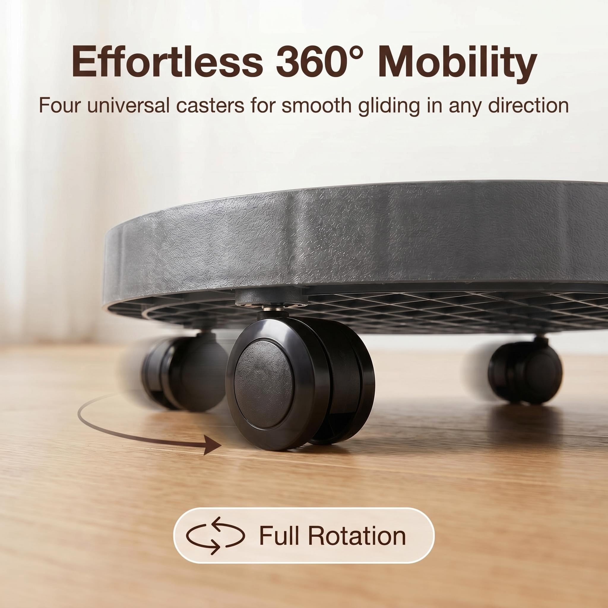 NAZKAEN bottom view of wheel assembly, shows durable construction advantage